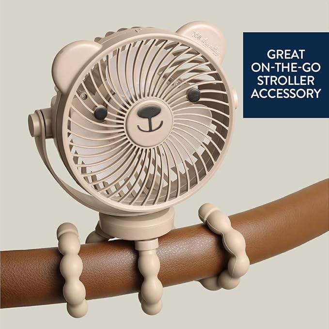 Itzy Ritzy Stroller Accessory - Features 360 Degree Swivel Design, Tilting & Flexible, Easy-Attach Wraparound Legs (Bear) - 3-Speed Stroller Fan