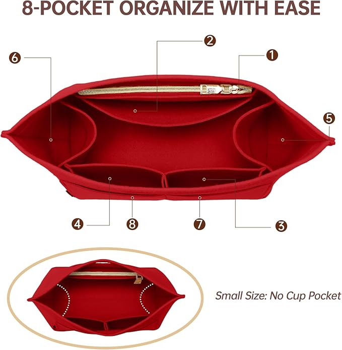 OPPOSHE Purse Organizer Insert for Longchamp Le Pliage, Premium Felt Long Champ Bag Handbag Women, Tote Organizer Insert with 6 Compartments (Small, Red)
