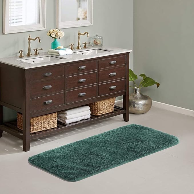 Suchtale Large Bathroom Rug Extra Soft and Absorbent Shaggy Mat (24 x 60, Hunter Green) Machine Washable Non Slip Microfiber Mat With Rubber Back