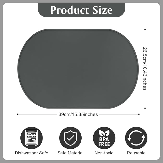 Silicone Placemat Set of 2, Heat Resistant Placemats for Dinning Table, Reusable Portable Kids Baby Placemats, Waterproof Stain-Proof Toddler Food Mats, Easy to Clean Silicone Mat Oval Placemat