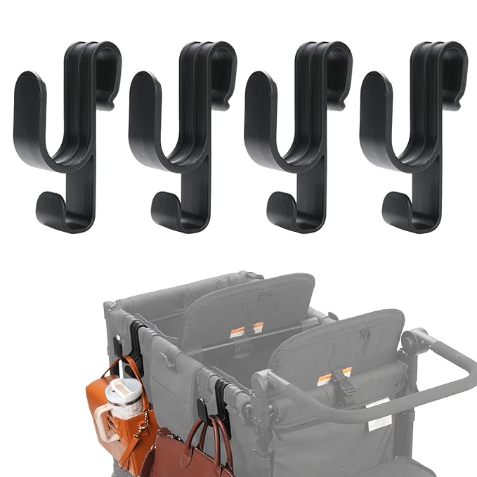 Stroller Hooks for Wonderfold Wagon W2&W4, Double-Layer Multipurpose Side Hook, Space-Saving for Hanging Balance Bikes & Everything, Durable Plastic Wagon Accessories, 40kg Sturdy Load-Bearing (4PCS)