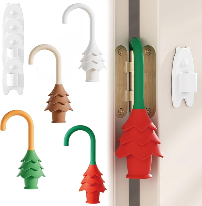 YOFENZO Christmas Tree Hanging Silicone Door Pinch Guard and Anti Door Slam Stopper,Child Safety Finger Pinch Guard,Baby Proofing Doors to Keep Door Open Stop Door from Slamming(4 PCS, Colorful)