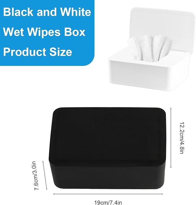 QBXMY7 2Pcs Diaper Wipes Dispenser, Refillable Wipe Container, Wipe Container with Sealing Design Lid, Keep Wipes Fresh,Wet Wipes Cases (White/Black)