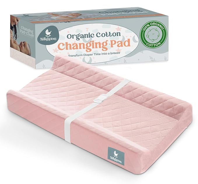 Contoured Baby Changing Pad – Waterproof & Breathable Diaper Changing Pad | Removable Washable Cover, Non-Slip Base & Safety Strap | Standard Size for Dresser & Changing Table Pads
