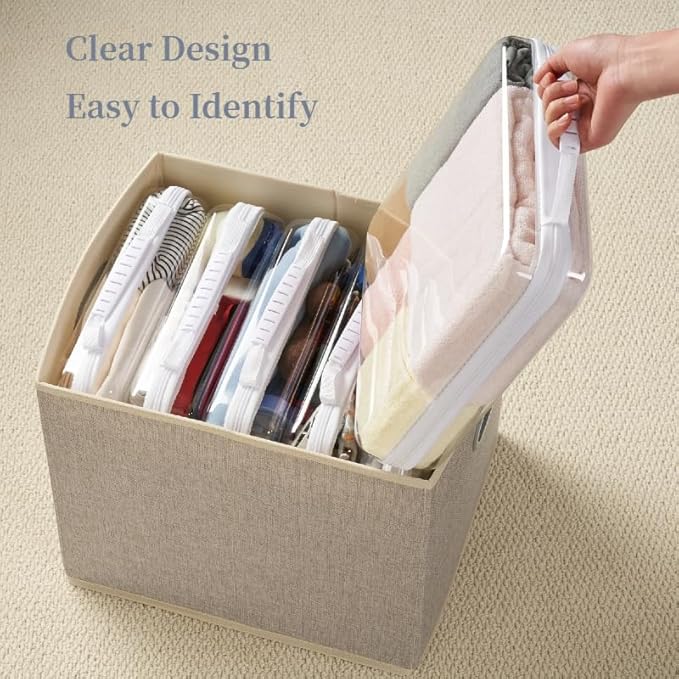 6-Pack Extra Large Clear Hard Shell Zipper Cases with Handles, Clear Zipper Storage Bags for Bulk Organization, Stackable Travel Organizer, Cosmetic Bags, Transparent Diaper Bag, Storage Cases(6XL)