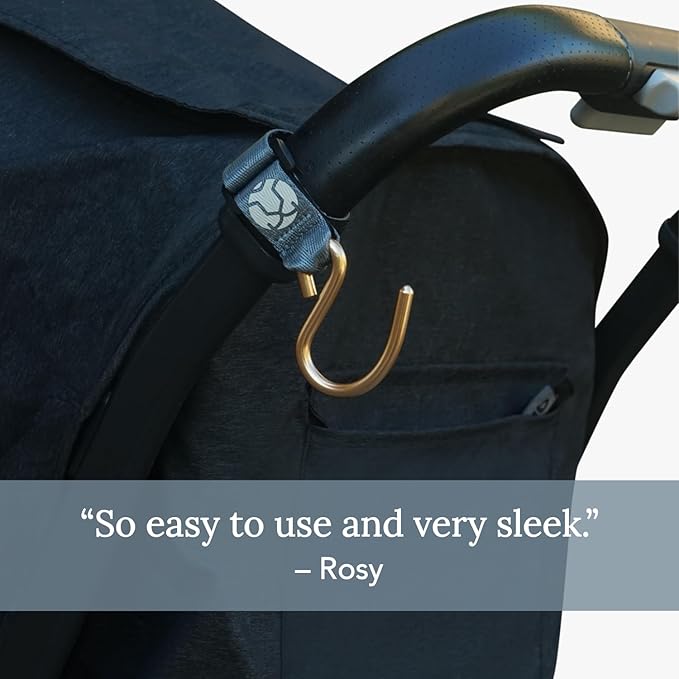 Huhu Essential Stroller Hooks - Lightweight Aluminum Stroller Bag Hook with Adjustable Straps, Matte Gold S-Hooks for Diaper Bag, Shopping, Everyday Essentials – Universal Fit Baby Stroller Accessory