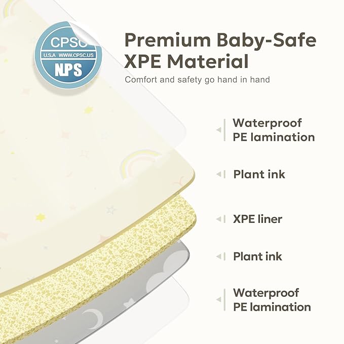 Mallify Foldable Play Mat, Reversible Baby Play Mat with Edge Reinforcement, Non-Toxic & Waterproof Baby Mat for Floor, Foam Playmat for Infants Toddlers, Rainbow, Cloud & Moon, 50''x50''