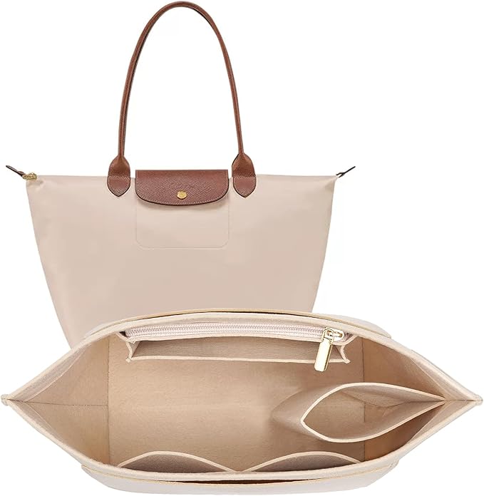 Felt Purse Organizer Insert for Longchamp Le Pliage M Handbag Insert (Medium Beige)