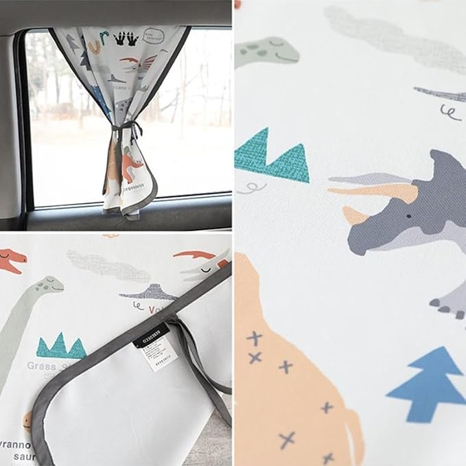 BEBEDECO Magnetic Car Sun Shade Curtain for Side Window – Sun Blocker and UV Protector for Baby, Kids, and Pets – Universal Fit with Built-in Magnets for Steel-Framed Door (Dinosaur)