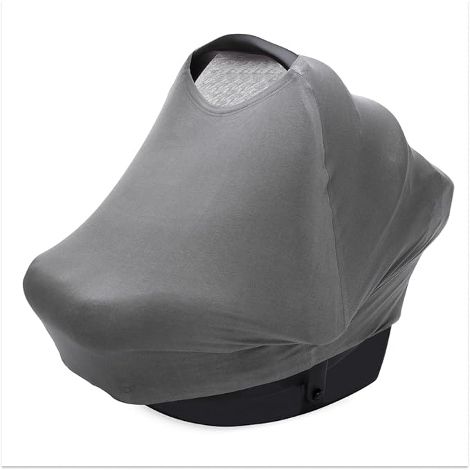 Parker Baby 4 in 1 Car Seat Cover for Girls and Boys - Stretchy Carseat Canopy, Nursing Cover, Grocery Cart Cover, High Chair Cover - Gray