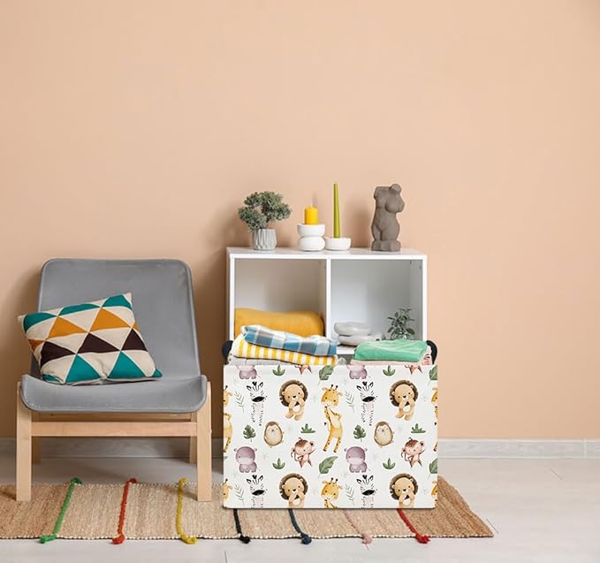 HKEC Rectangle Storage Basket with Handles,Collapsible Storage Bin,Books Box,Gift Basket(Dancing Animal)