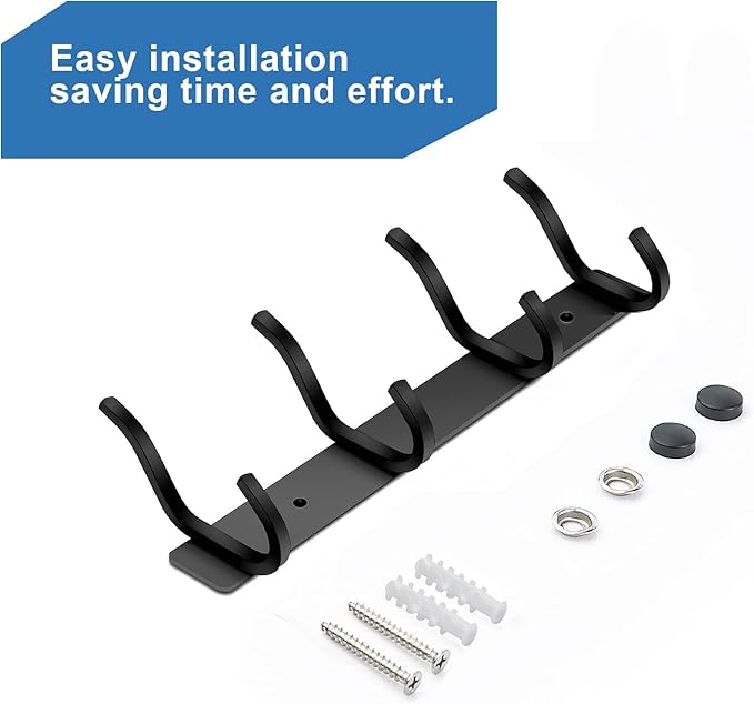 HAMUTH Black Wall Hooks, 12 Inch Coat Rack Wall Mount with 4 Hooks, Wall Hooks Heavy Duty for Hanging Backpack, Bag, Purse, Clothes, Hat, Coat, Towel | Entryway & Bathroom Storage Organization Hanger