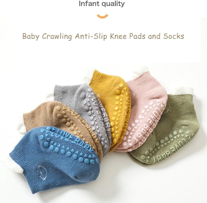 Feidoog Baby Crawling Knee Pads with Anti-Slip Elastic 3 Pairs Knee Pads and 3 Pairs Socks Set,Infant Kneepads for Crawling