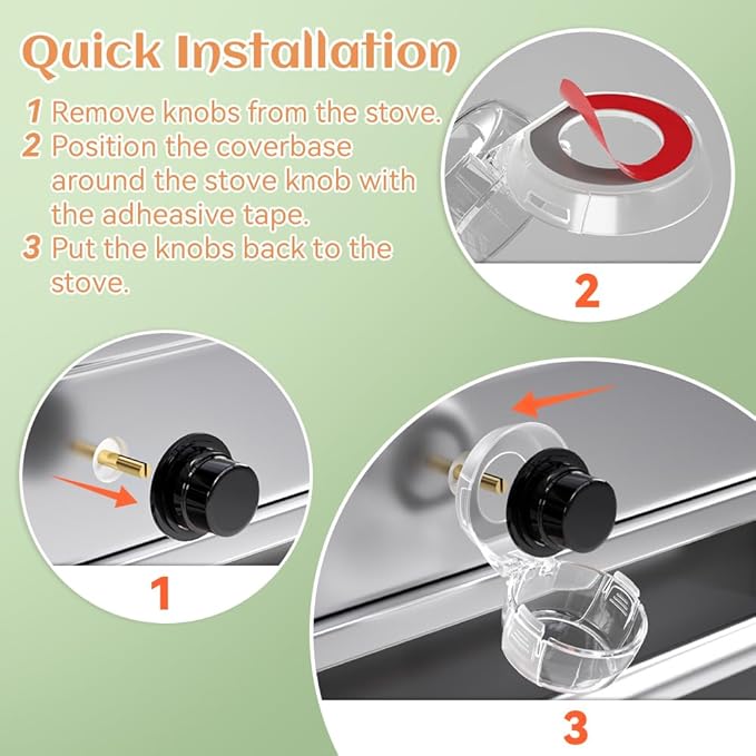SAFELON (5+1) Pcs Baby Safety Stove Gas Knob Covers & Childproof Oven Lock, Kitchen Safety Stove Locks for Babies & Toddlers (White)