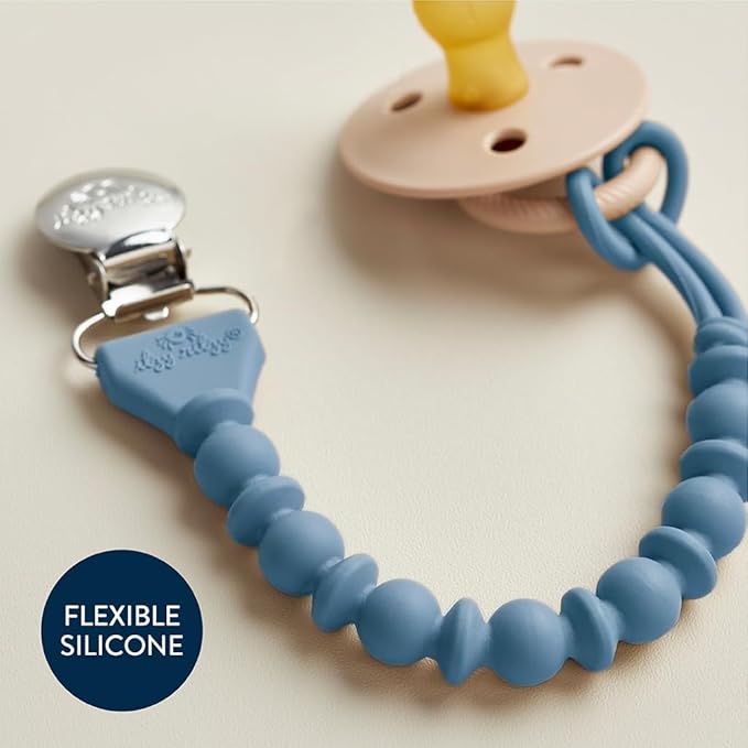 Itzy Ritzy Silicone Pacifier Clip – 100% Food Grade Silicone Pacifier Strap with Clip Keeps Pacifiers, Teethers & Small Toys in Place Features One-Piece Design & Cord (Blue)