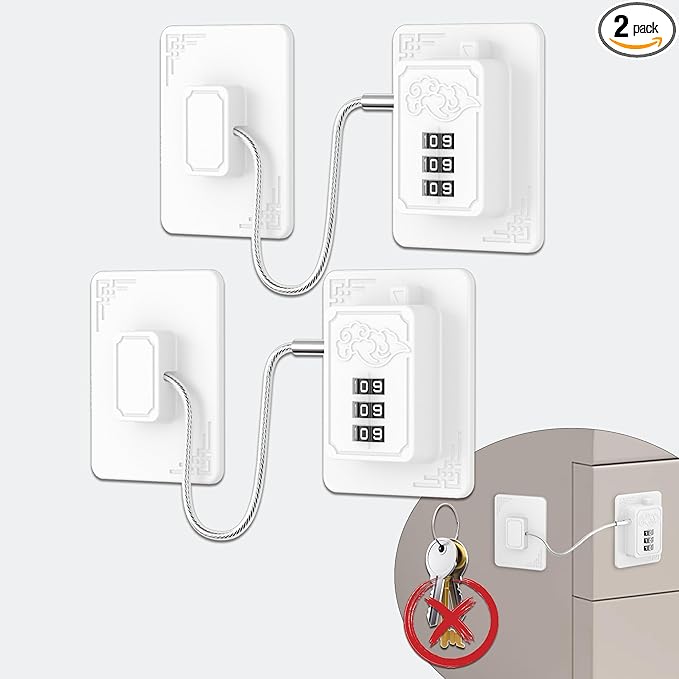 Lexng 2 Pack Refrigerator Locks with 3 Digit Code, Easy Install Fridge Lock Combination, Premium Freezer Lock, Child Proof Cabinet Locks for Refrigerators, Drawers, Closets, Windows (White)