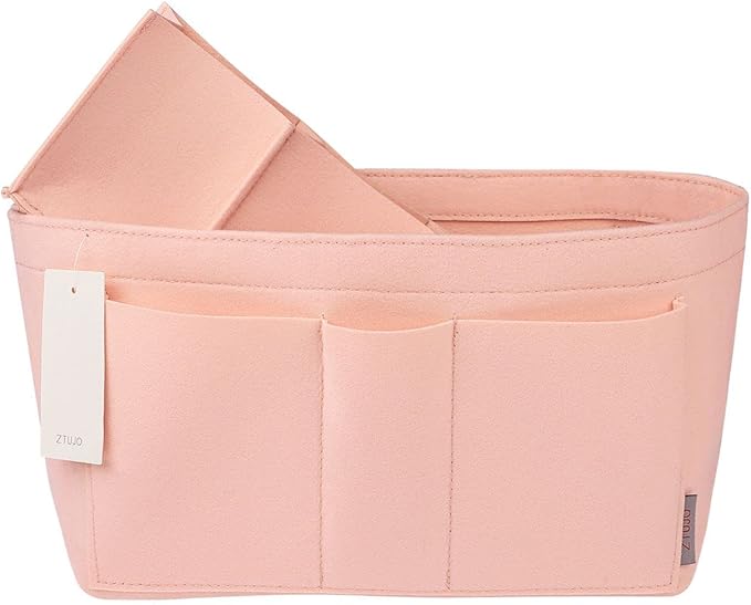 ZTUJO Purse Organizer Insert, Felt Bag Organizer For Handbag Purse Organizer,13 Colors, 6 Size (Slender Medium, Brush Pink)