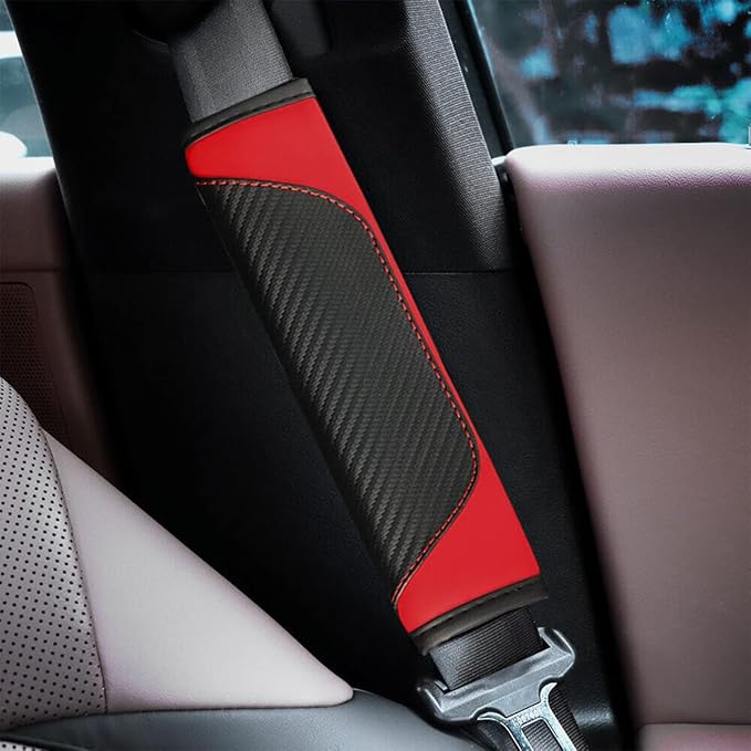 AUCELI 2PCS Car Seat Belt Cover, Carbon Fiber Seatbelt Shoulder Strap Covers, Breathable Leather Soft Harness Pad Protect Your Neck and Shoulder Compatible with Cars
