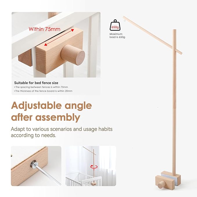 Baby Crib Mobile Arm,33.5in HBM Wooden Mobile Arm for Crib Mobile Hanger for Crib Baby Girl Nursery Decor