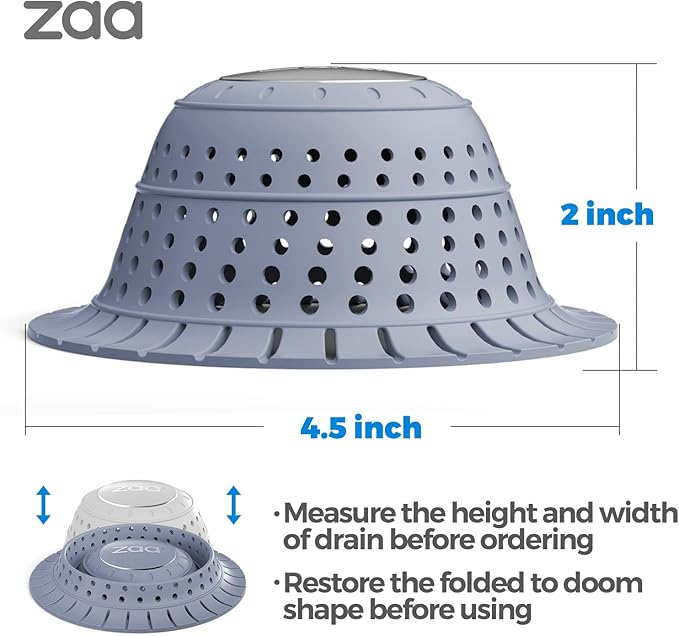 zaa Bathtub Drain Hair Catcher, Premium Silicone Collapsible 2 Pack Drain Protector for Pop-Up & Regular Drains of Shower, Bathtub, Tub, Bathroom, Sink, Blue