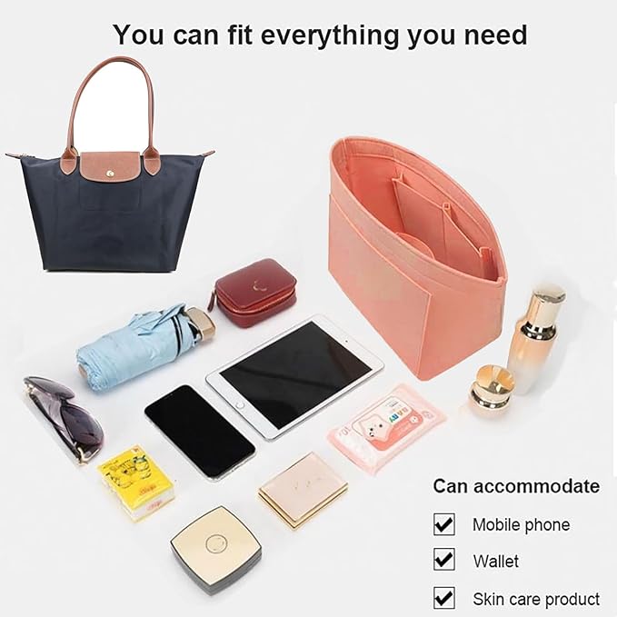 Lckaey Felt Purse Organizer Insert for Le Pliage Neo Handbags Insert Organizer1012pink-M