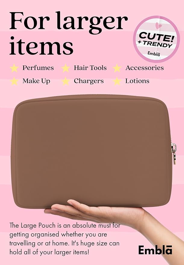 Embla Large Makeup Bag and Waterproof Nylon Travel Toiletry Bag, Large Capacity Cosmetic Zipper Pouch, Brown