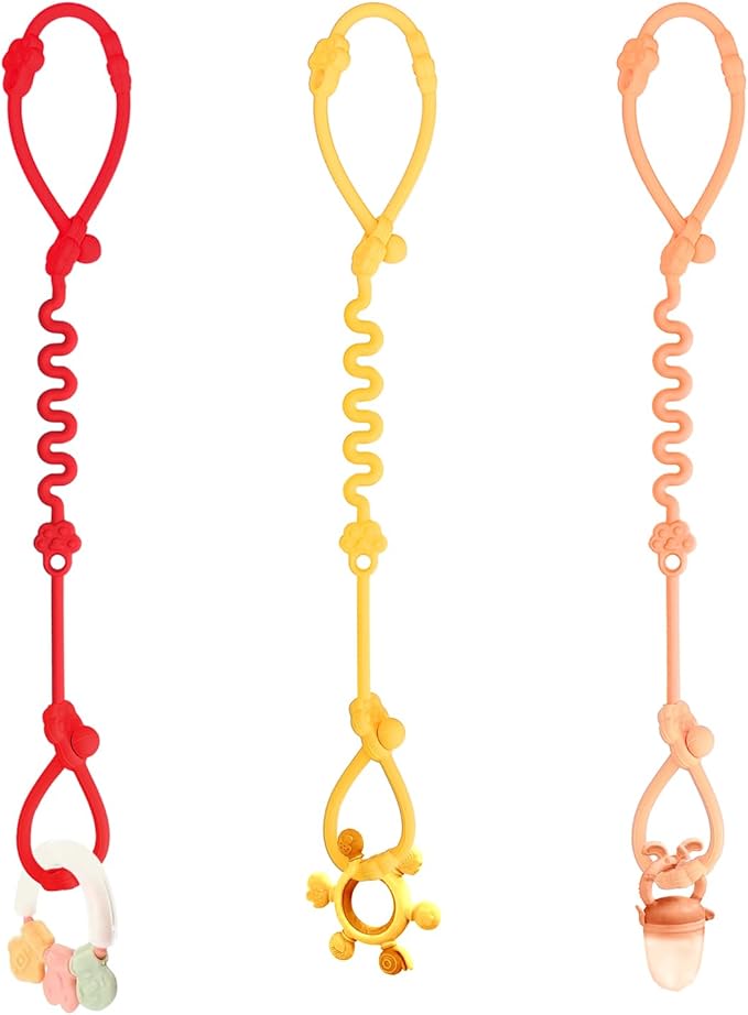 Silicone Toy Straps for Baby, Toy Safety Straps for Stroller High Chair - BPA Free (Red Yellow Orange)