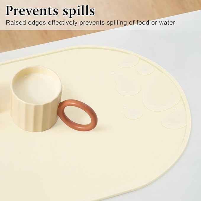 Silicone Placemat Set of 6, Heat Resistant Placemats for Dinning Table, Reusable Portable Kids Baby Placemats, Waterproof Stain-Proof Toddler Food Mats, Easy to Clean Silicone Mat Oval Placemat