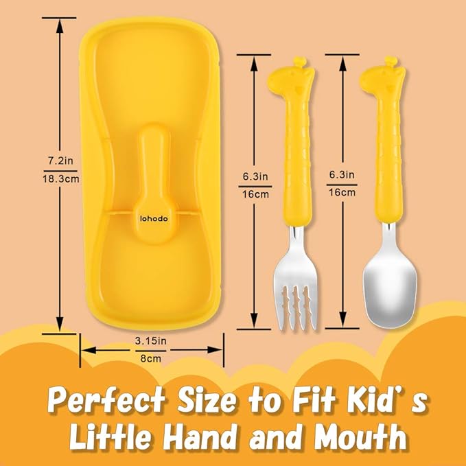 Toddler Utensils Kids Spoon and Fork Set 18/8 Stainless Steel Silverware BPA Free Cute Giraffe Child Flatware with Travel Case for Age 3+