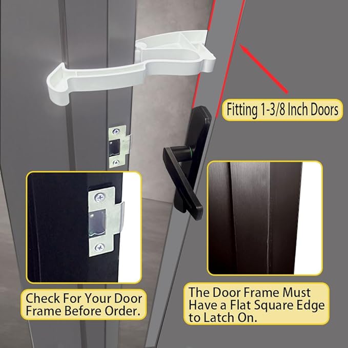 Kids Safety Door Lock, Child Proof Door Latch, Baby Pinch Guard Door Stopper for Knobs & Lever Handles, No Tools Need for Install and Portable [U.S Patent Pending] (White 1 Pack)