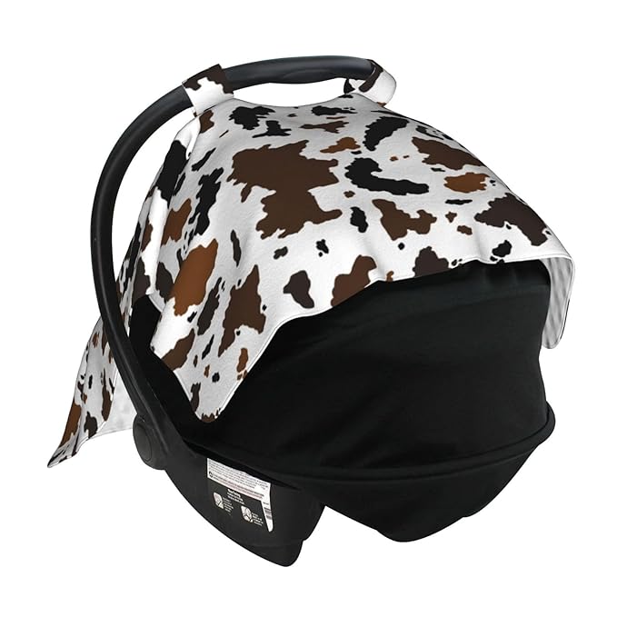 Cow Print Car Seat Cover Baby Stuff Western Infant Carseat Covers Baby Girl Highland Car Seat Canopy Boy Winter Multi Use Nursing Cover for Newborn Carseat Canopy Nursing Covers Newborn Shower Gift