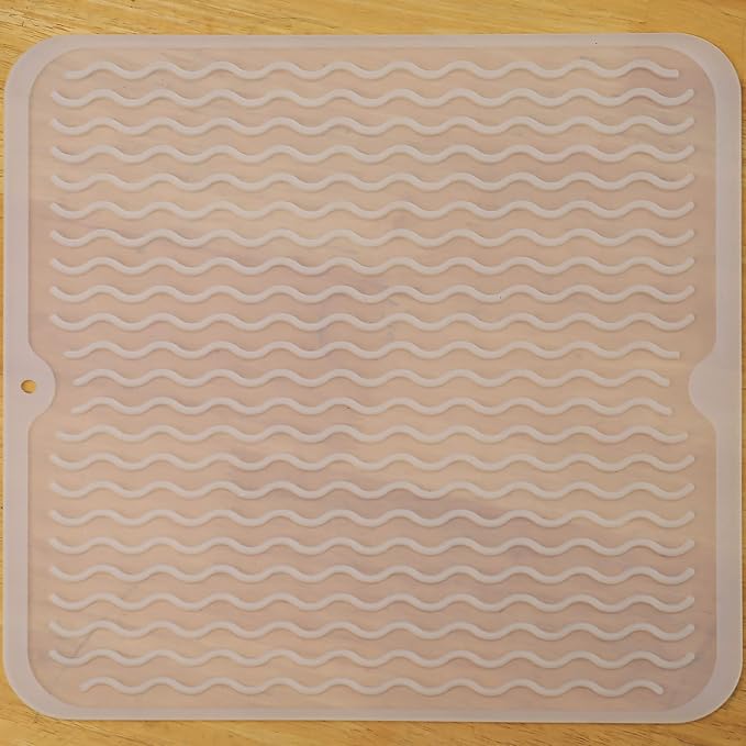 MicoYang Silicone Dish Drying Mat for Multiple Usage,Easy clean,Eco-friendly,Heat-resistant Silicone Mat for Kitchen Counter or Sink,Refrigerator or Drawer liner Translucent M 12 inches x 12 inches