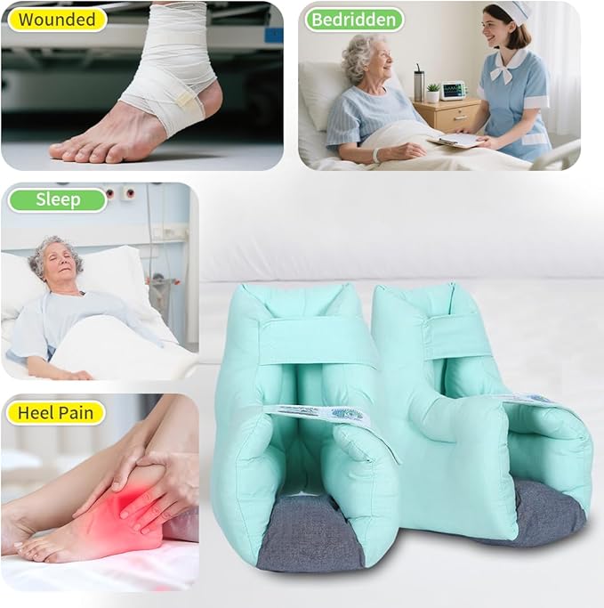 EZ Assistive 1pc Heel Protector Cushion Foot Pillow Remove Pressure and Bedsores,Heel Protectors for Pressure Sores for Heal Protection (Green, 2pcs)
