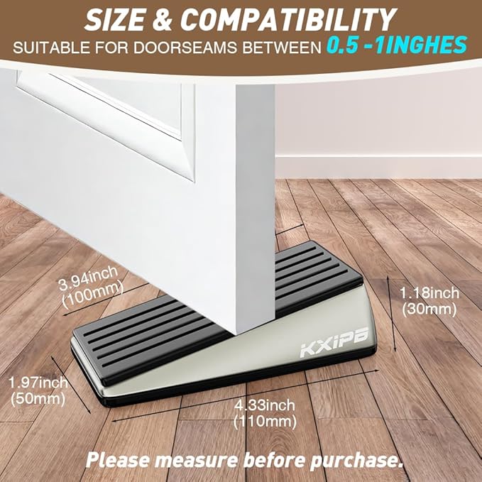 2 Pack Widened Door Stopper Wedge - Heavy Duty Door Stoppers Stop Wedge Made of Premium Quality Brushed Stainless Steel, Wall Protector for Home & School with Self Adhesive Holder Satin Nickel