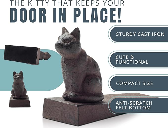 Comfify Vintage Cast Iron Cat Door Stop – One Decorative Wedge with Felt Bottom – Rust Brown Finish
