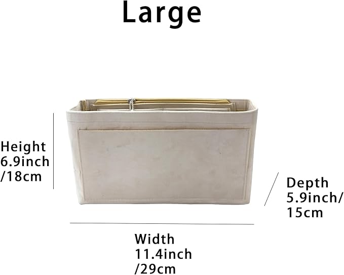 Purse Organizer Insert, Suede Bag Organizer Handbag Tote Shaper, Suede Material, Soft and Non Damaging Bag (Beige, Large)