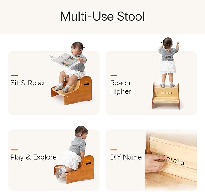 StrongTek Kids Wooden Step Stool with Storage, 2-Step Pine Design with Non-Slip Pads, Hidden Storage Compartment for Toddlers, Ideal for Bathroom, Bedroom, or Kitchen Use