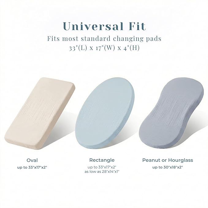3 Pack Muslin Changing Pad Covers for Girl Boy, 100% Soft Cotton Changing Table Cover, Breathable Baby Nursery Diaper Chang Pad Sheets (Blue)