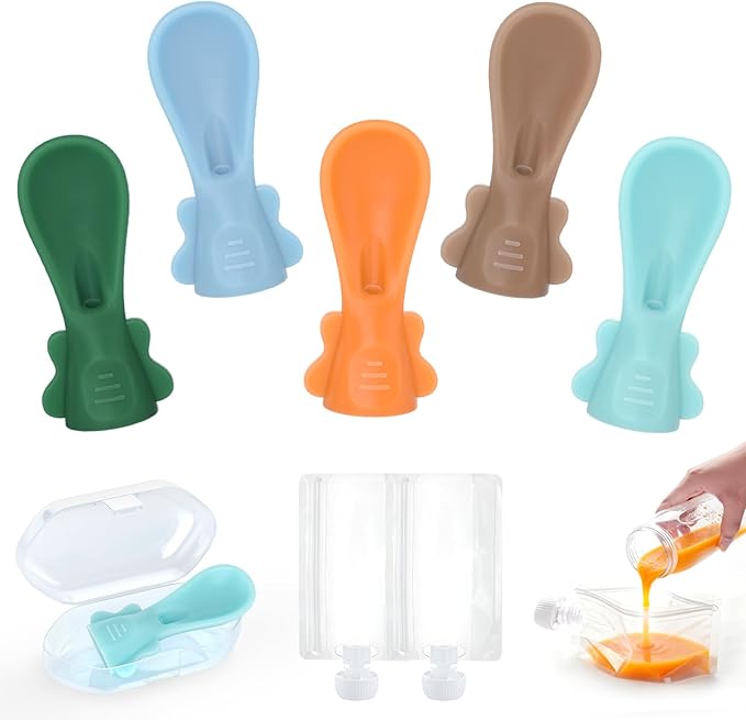 Baby Food Starter Kit - with 2 Reusable Food Pouches&5 Food-Grade Silicone Spoons, BPA-Free, Kickstart Your Homemade Nutrition Journey, Ideal Portable Feeding Solution for Babies & Toddlers