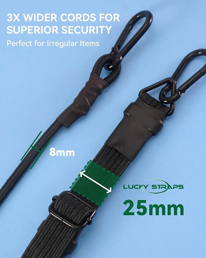 60 Inch Adjustable Carabiner Bungee Cords with 190 Lbs Max Break Strength - Adjust from 35" to 60" - Heavy Duty Flat Carabiner Bungee Straps with Upgraded Hooks for Tents, Cargo, Luggage, etc (4 Pcs)