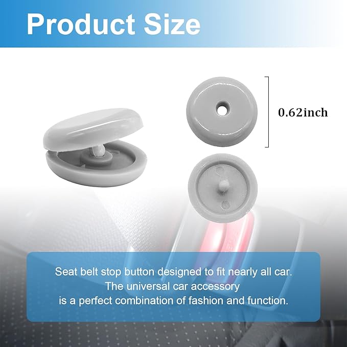 Augeny 10 Sets Seat Belt Button Stop, Plastic Seat Belt Stop Clips, Universal Snap-On System Seatbelt Buckle Stopper Button Kit, Prevent Buckle from Sliding Down, No Welding Required (Gray)
