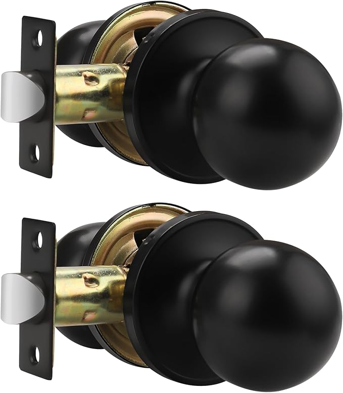Knobonly 2 Pack Keyless Indoor Door Knob, Matte Black Passage Door Knobs, Interior Door Knobs, Stainless Steel