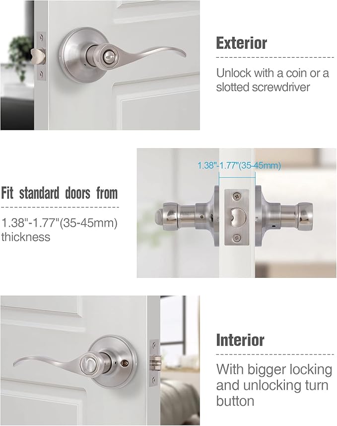 （3 Pack） Privacy Door Locks Bedroom/Bathroom Door Levers Handles for Left and Right Opened Door in Satin Nickel