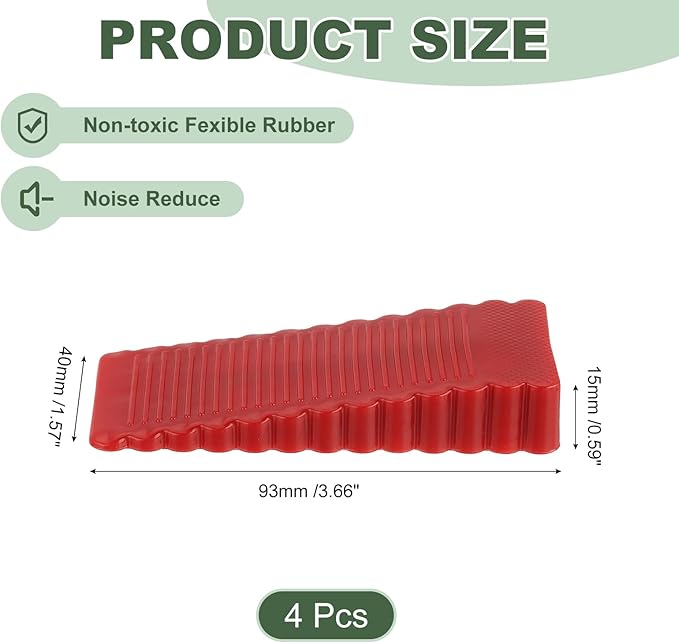 uxcell 4 Pcs Door Stoppers for Bottom of Door, 15mm/0.59 Inch Door Stops, Rubber Door Stopper Wedge Anti Slip, Window Stopper Door Stackable, Red