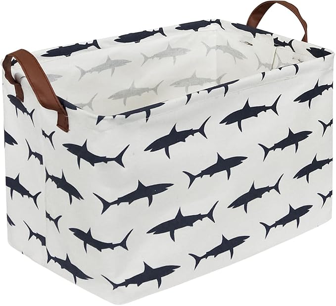 Sanjiaofen Rectangular Shark Basket,Kids Basket for Boys,Collapsible Toy Organizer Bin with Handles for Clothes Storage.(Sharks)