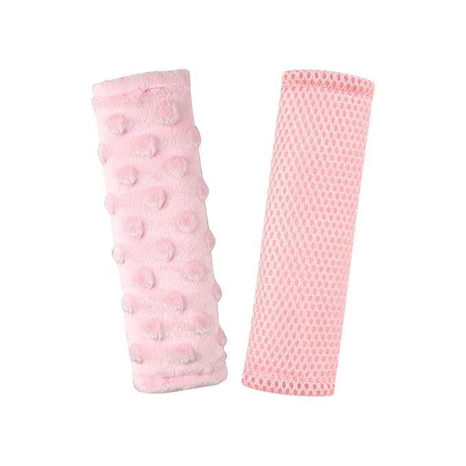 WINGHENLEE Baby Car Seat Strap Pads, Car Seat Strap Shoulder Covers for Baby Infant Toddler, Double-Sided Car Seat Belt Covers for Stroller/Pushchair/Baby Swing, Soft Flannel & Mesh, Pink