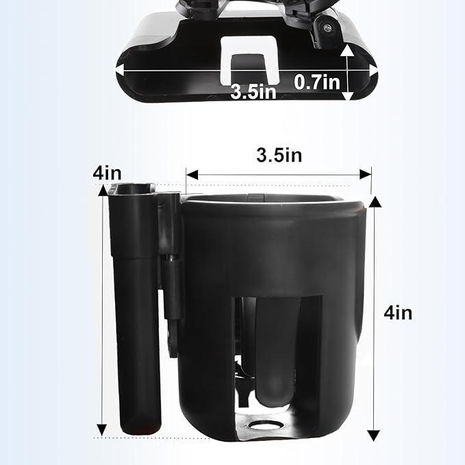 2-in-1 Walker Cup Holder with Reversible Phone Holder，Fit for Wheelchair, Rollator, Scooter, Bike, Mobility, Camper, Stroller with Sturdy,Rotatable,Adjustable and Anti - Slip Clip