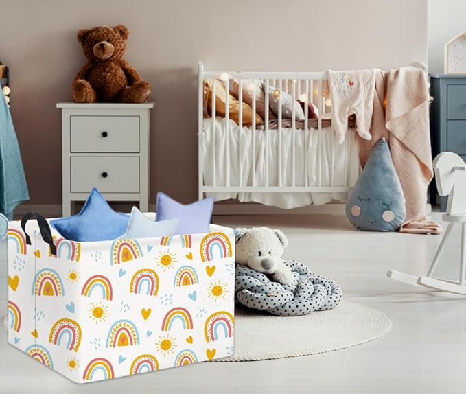 TIBAOLOVER Rectangular Kids Storage Basket for Home Kitchen Girls Cute Storage Bin Organizer Shelf Book Room Decor(Colorful Rainbow)