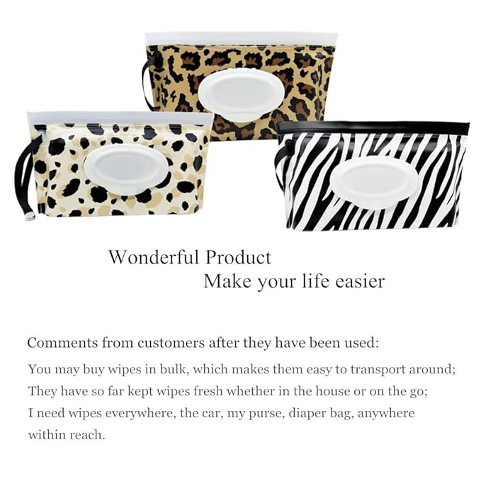 Portable Wet Wipe Pouch, Reusable Refillable Travel Wipes Holder & Case, Lightweight Flushable Diaper Wipes Container for Baby (3 Pack)