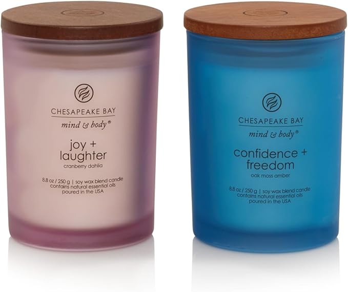 Chesapeake Bay Candle Medium Jar Candles | Joy + Laughter (Cranberry Dahlia) and Confidence + Freedom (Oak Moss Amber) 2 Count Home Décor